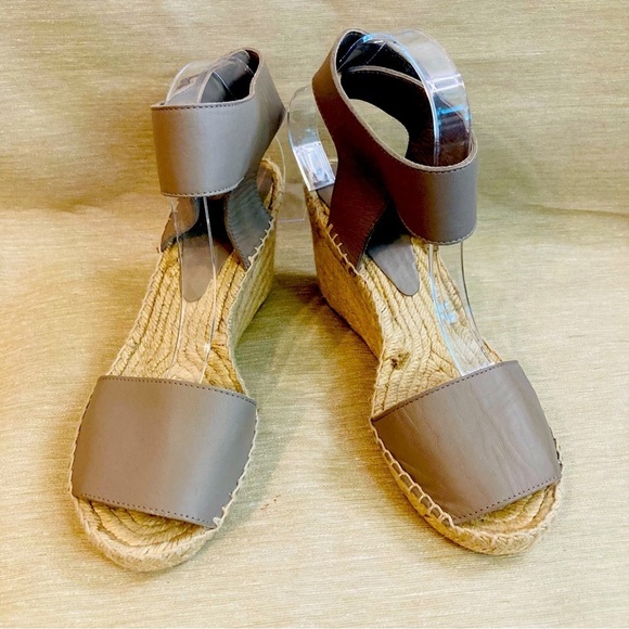 VINCE Sz 8 Sophie Leather Ankle Wrap Peep Toe  Espadrille Wedges Sandals - Picture 2 of 15